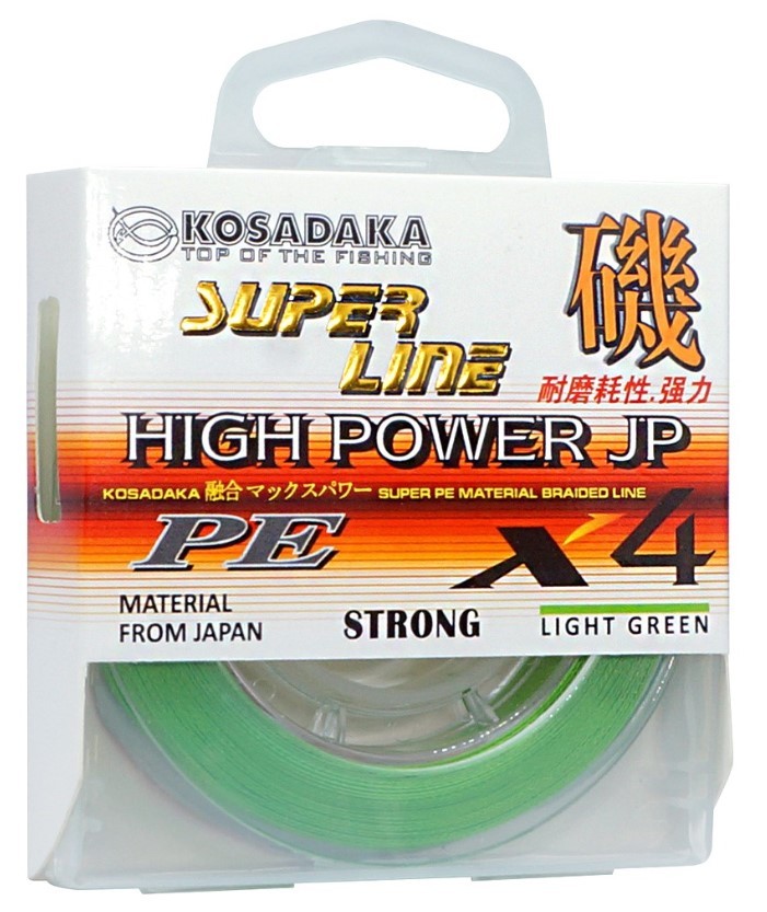 Плетеный шнур Kosadaka Super Line PE X4 High-Power JP 150 м  PE # 0,8 Light Green 0,14 мм   BSLX4JP-150-LG-014 — характеристики,
	                                    особенности конструкции