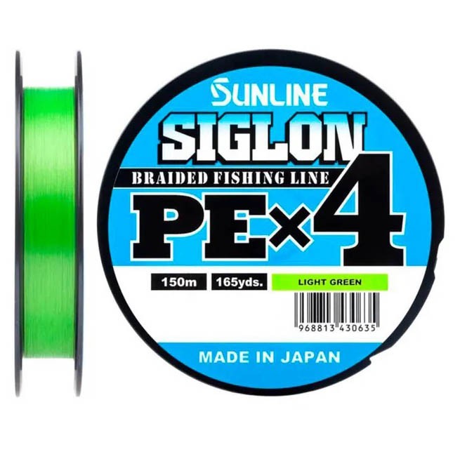 Плетеный шнур Sunline Siglon PE X4 150 м  PE # 0,2 Light Green 0,076 мм — крупный план
	                                    1