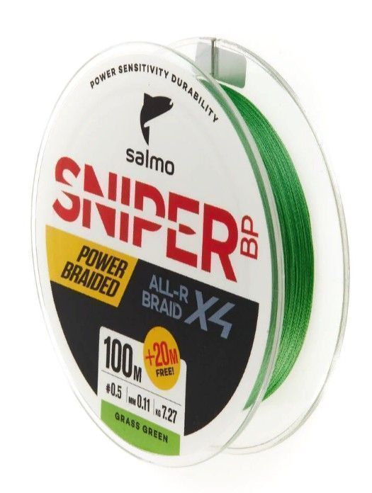 Плетеный шнур Salmo Sniper BP ALL R Braid x4 120 м  PE # 0,5 Grass Green 0,11 мм   4931-011 — характеристики,
	                                    особенности конструкции