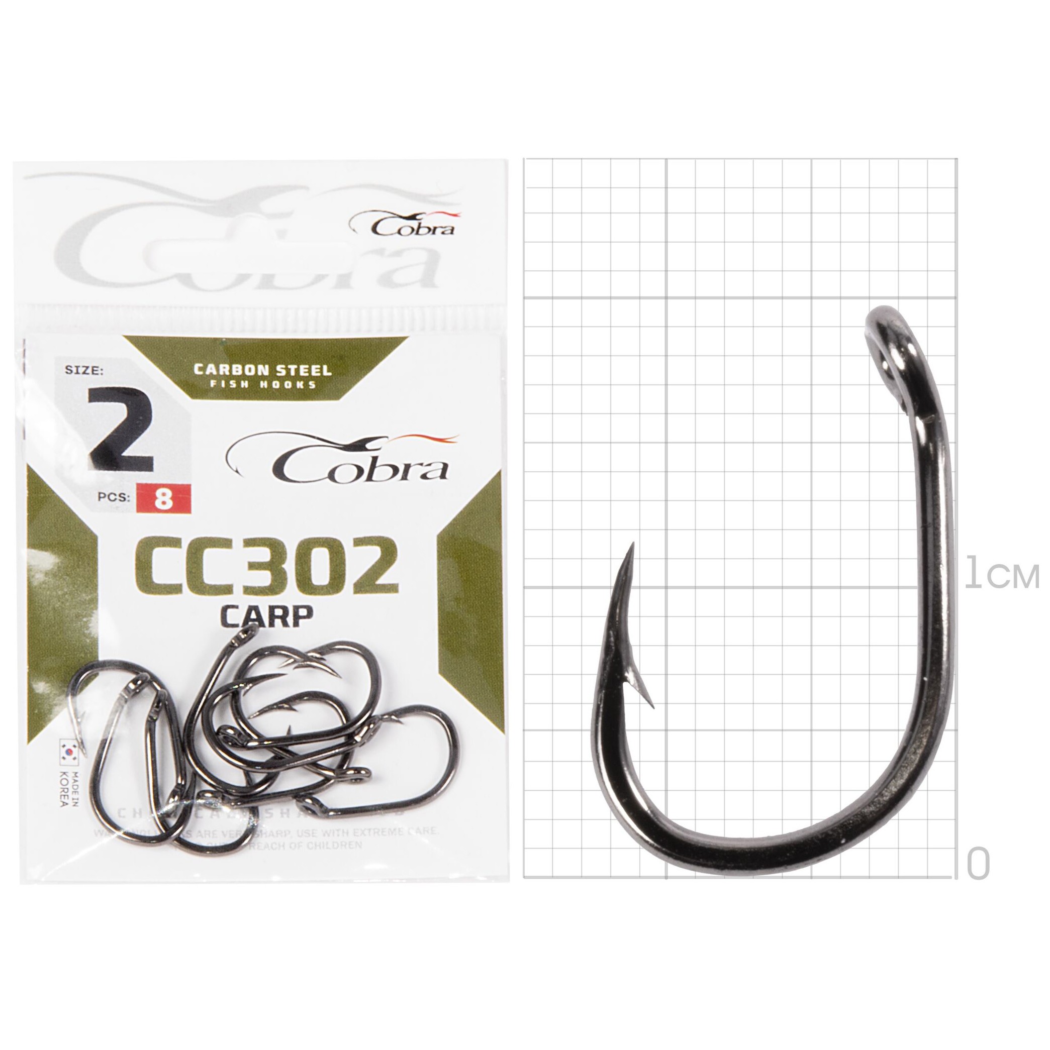 Крючок Одинарный Cobra Carp Matsui CC302 №2 8 шт    CC302-002 — крупный план
	                                    1