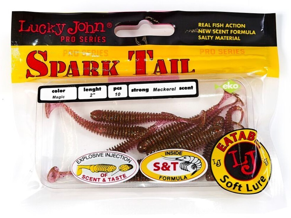Силиконовая приманка Lucky John Spark Tail 2.0in 50 мм 5 шт S14 Pro Series  140166-S14 — крупный план
	                                    2