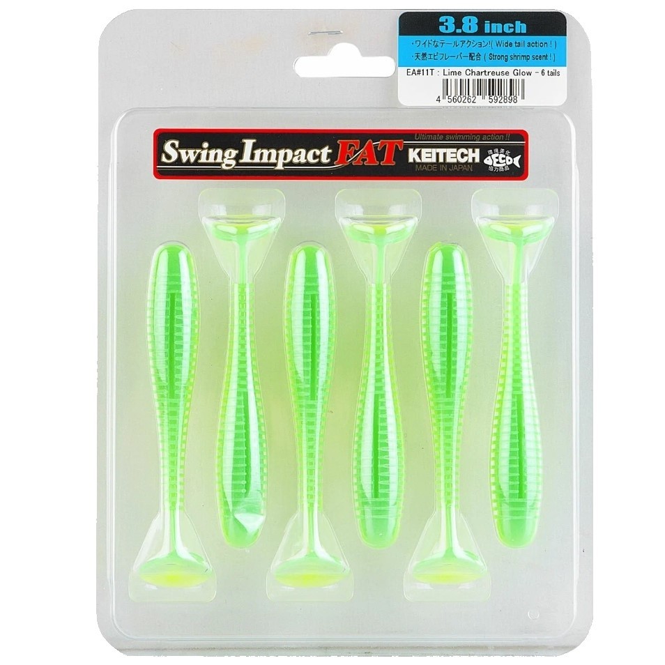 Силиконовая приманка Keitech Swing Impact Fat 3.8 96 мм 6 шт EA#11 Lime Chartreuse Glow — крупный план
	                                    1