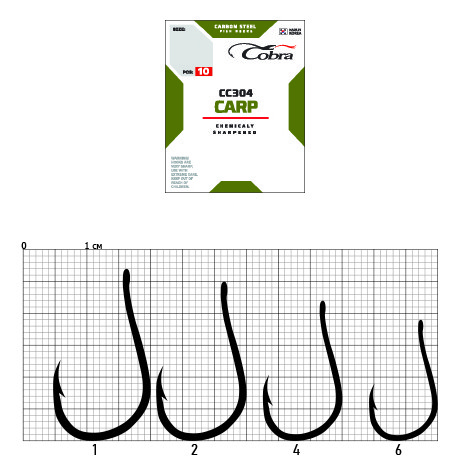 Крючок Одинарный Cobra Carp Chinu CC304 №2 10 шт    CC304-002 — крупный план
	                                    1