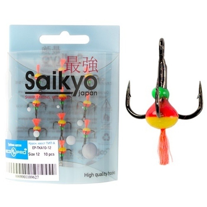 Крючок Тройной Ecopro Saikyo Тип А №16 10 шт  С красным хвостом  EP-TKA10-16 — характеристики,  особенности конструкции