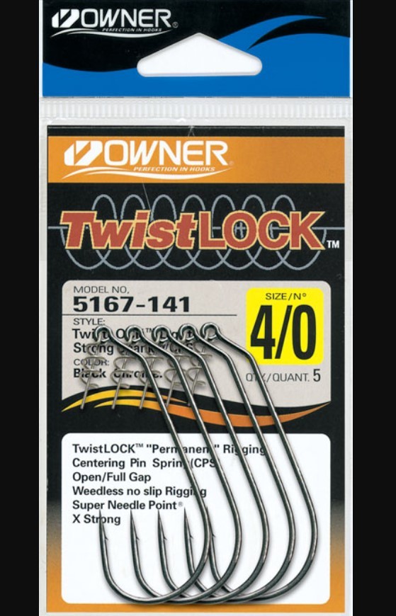 Крючок Офсетный Owner 5167 Twist Lock Light №4/0 5 шт Black Chrome   ow-5167BC-4/0 — крупный план
	                                    1