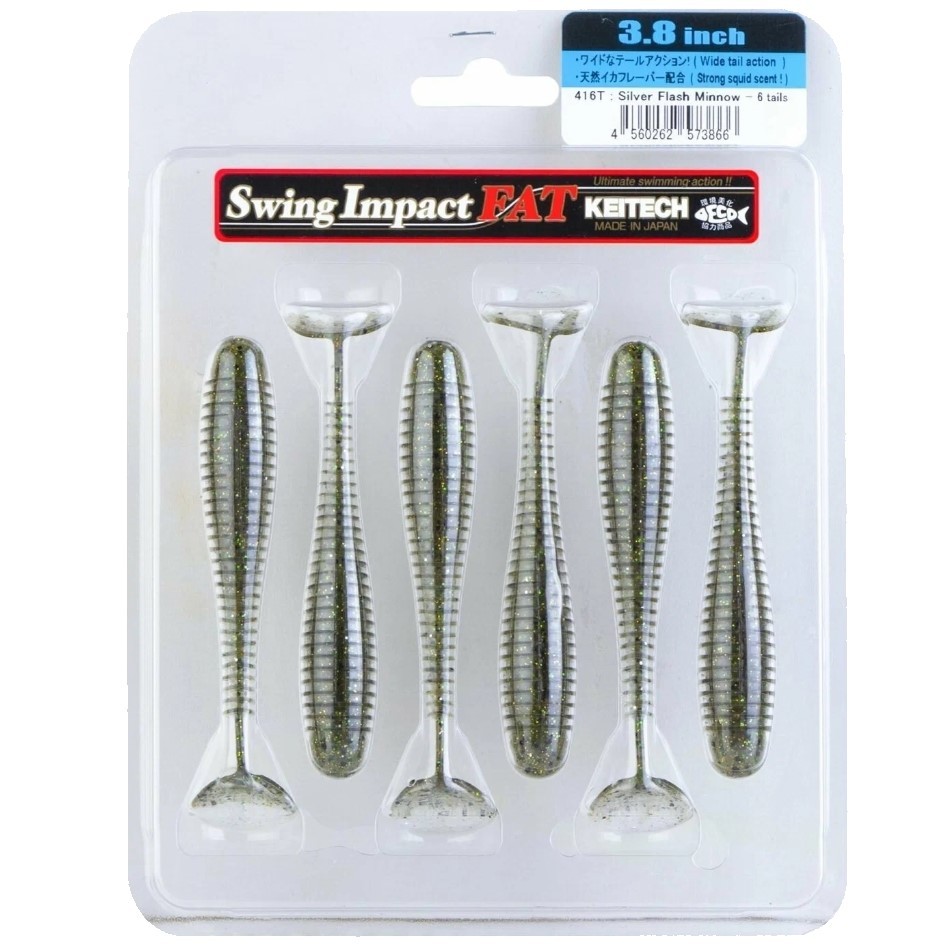 Силиконовая приманка Keitech Swing Impact Fat 3.8 96 мм 6 шт 416 Silver Flash Minnow — крупный план
	                                    1