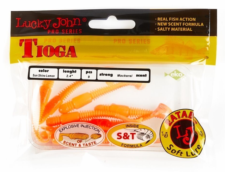 Силиконовая приманка Lucky John Tioga 2.4in 62 мм 9 шт T54 Pro Series  140119-T54 — крупный план
	                                    2
