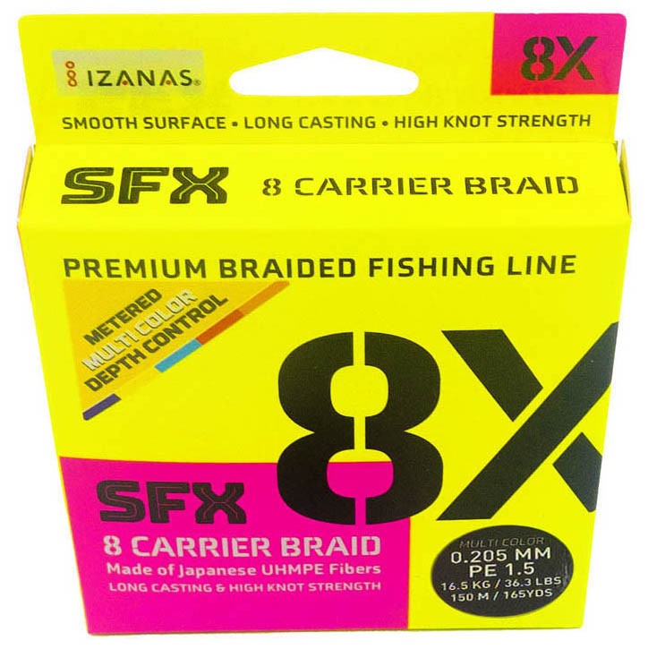Плетеный шнур Sufix SFX 8X 150 м  PE # 1,5 Разноцветная 0,205 мм   SFX8B205M150 — крупный план
	                                    1