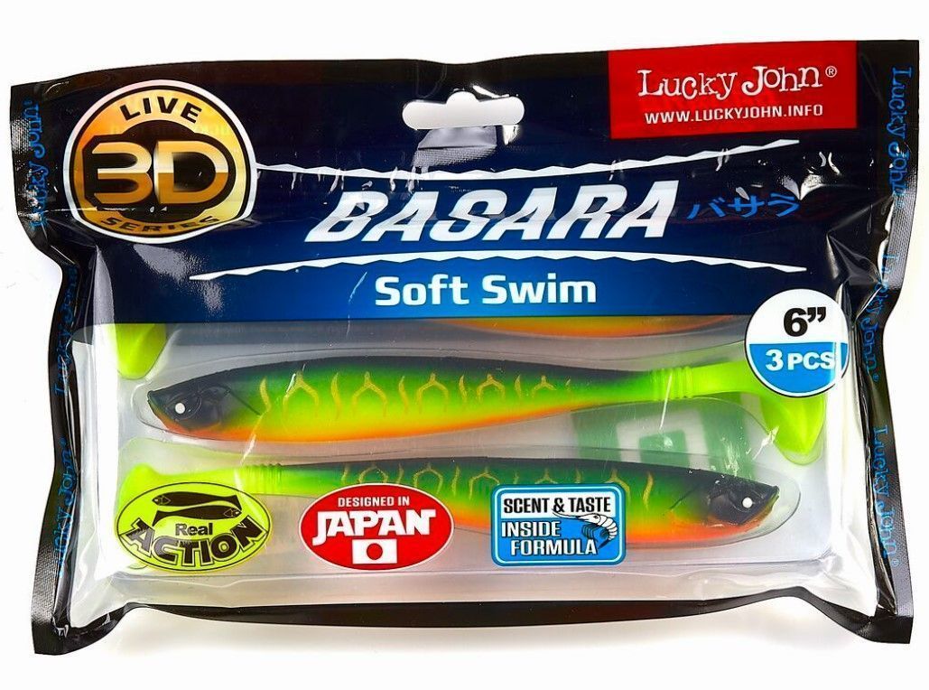 Силиконовая приманка Lucky John Basara Soft Swim 6.0in 152 мм 3 шт PG02 3D Series  140405-PG02 — крупный план
	                                    2
