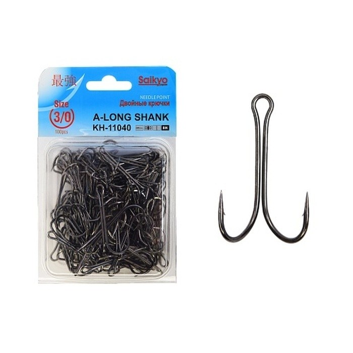 Крючок Двойной Saikyo KH-11040 Long Shank №3/0 100 шт BN   KH-11040-3/0-100 — характеристики,  особенности конструкции