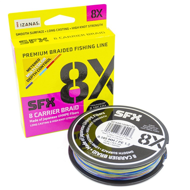 Плетеный шнур Sufix SFX 8X 150 м  PE # 1,2 Разноцветная 0,185 мм   SFX8B185M150 — крупный план
	                                    1