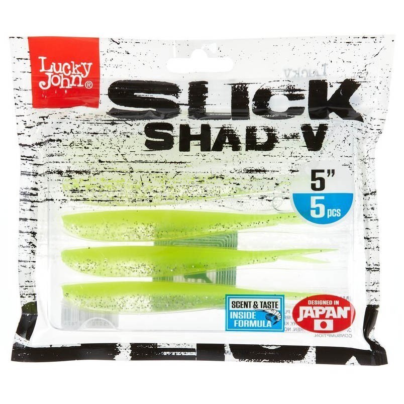 Силиконовая приманка Lucky John Slick Shad-V 5.0in 127 мм 5 шт 008 3D Series  140423-008 — крупный план
	                                    2