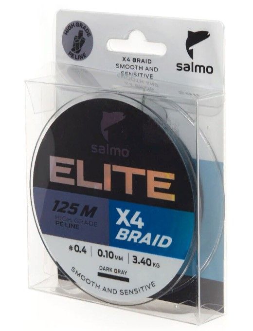 Плетеный шнур Salmo Elite х4 Braid 125 м  PE # 0,4 Dark Gray 0,1 мм   4950-010 — крупный план
	                                    1