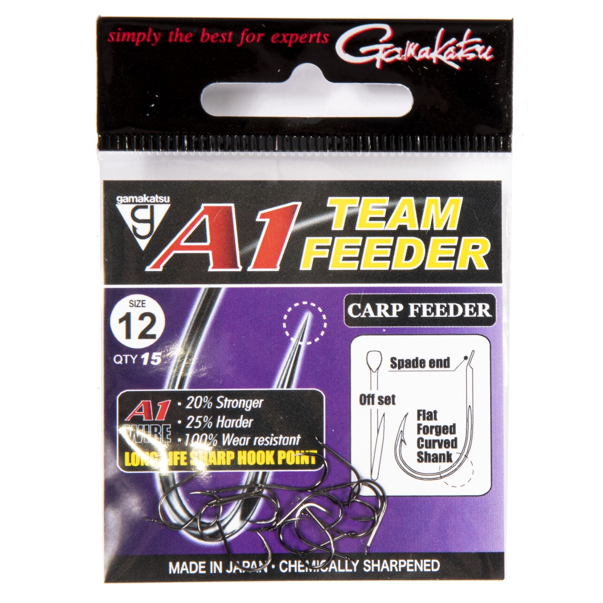 Крючок Одинарный Gamakatsu A1 Team Feeder Hooks Carp Feeder №12 15 шт    185078-012 — характеристики,  особенности конструкции