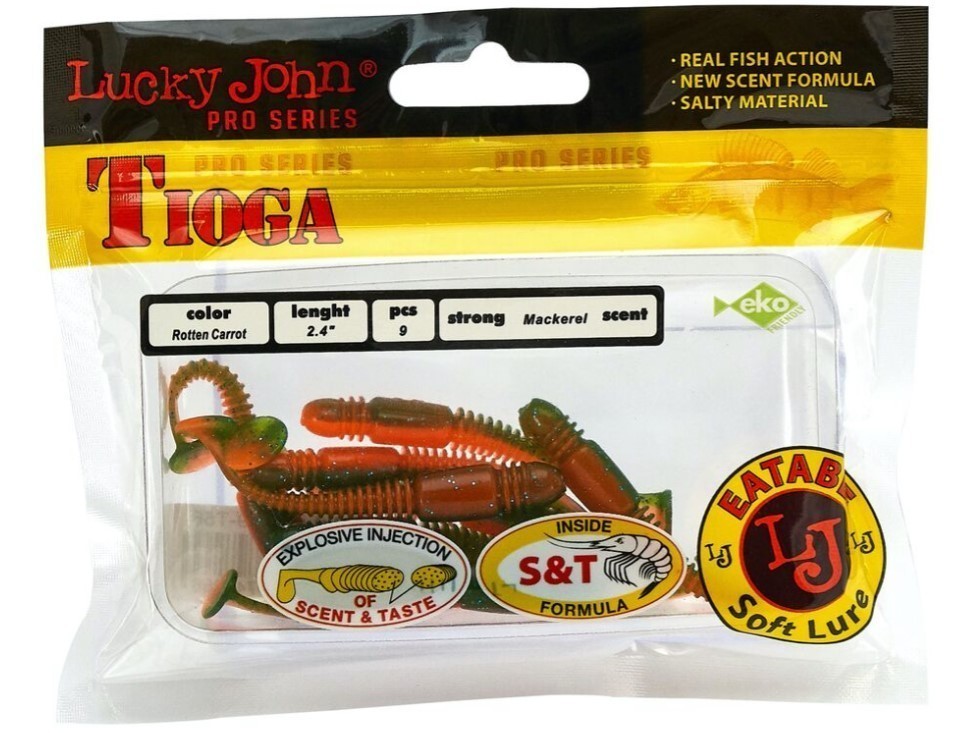 Силиконовая приманка Lucky John Tioga 2.4in 62 мм 9 шт T56 Pro Series  140119-T56 — крупный план
	                                    2