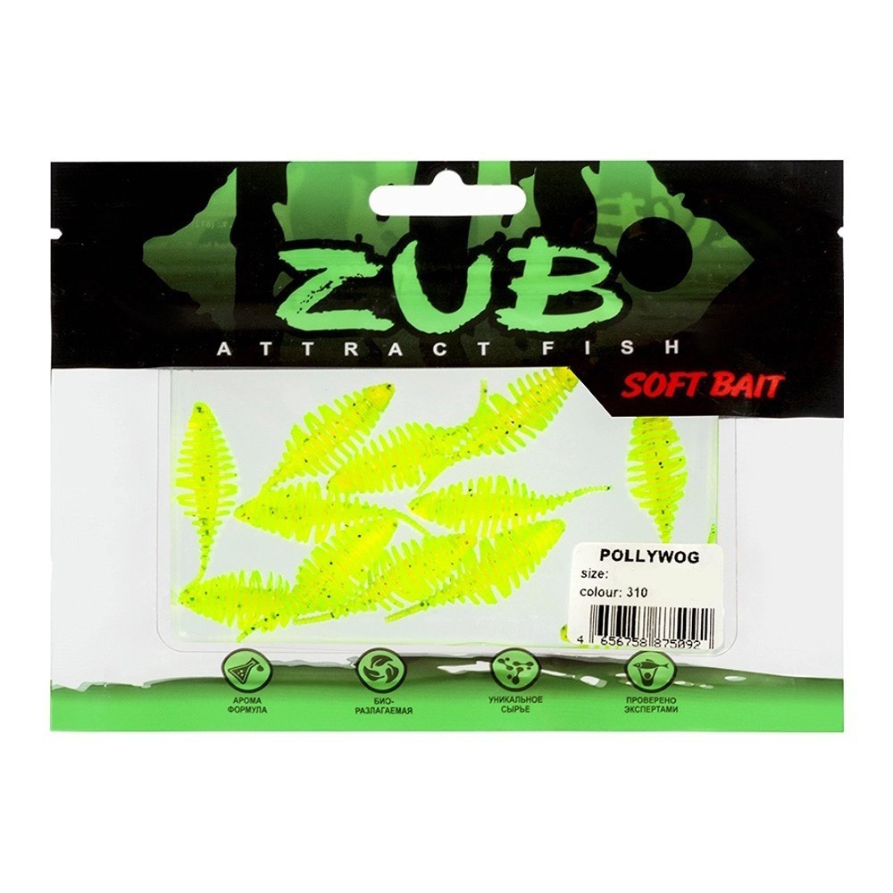 Силиконовая приманка ZUB Pollywog 40 мм 12 шт 310 желтый с блестками   LVR012 — крупный план
	                                    2