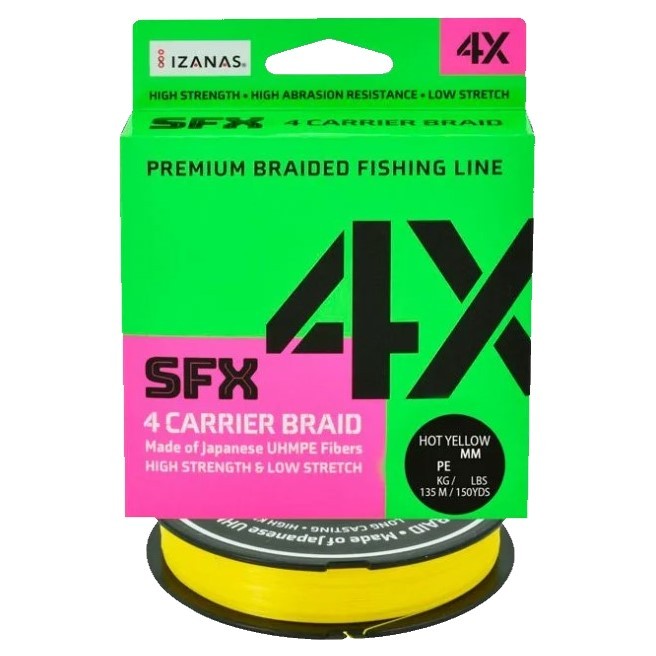 Плетеный шнур Sufix SFX 4X 135 м  PE # 0,8 Желтая 0,148 мм   SFX4B148Y150Y — характеристики,
	                                    особенности конструкции
