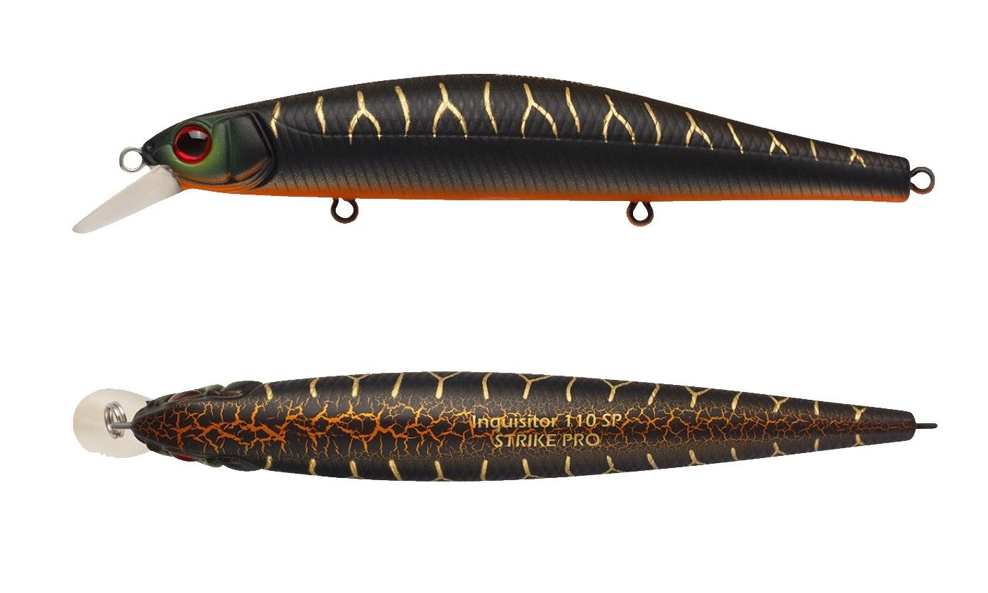 Воблер Strike Pro Inquisitor 110SP A208S Black Mat Tiger 16,2 гр   EG-193B-SP#A208S — крупный план
	                                    1