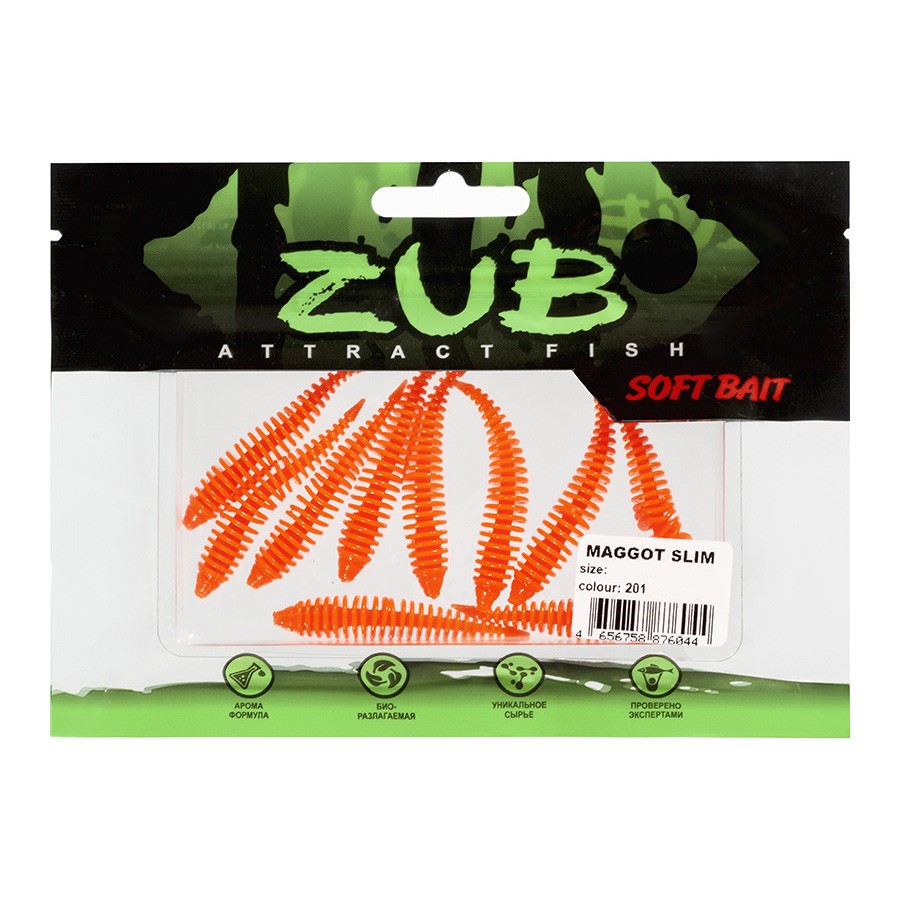Силиконовая приманка ZUB Maggot Slim 40 мм 12 шт 201 оранжевый   LVQ031 — крупный план
	                                    2