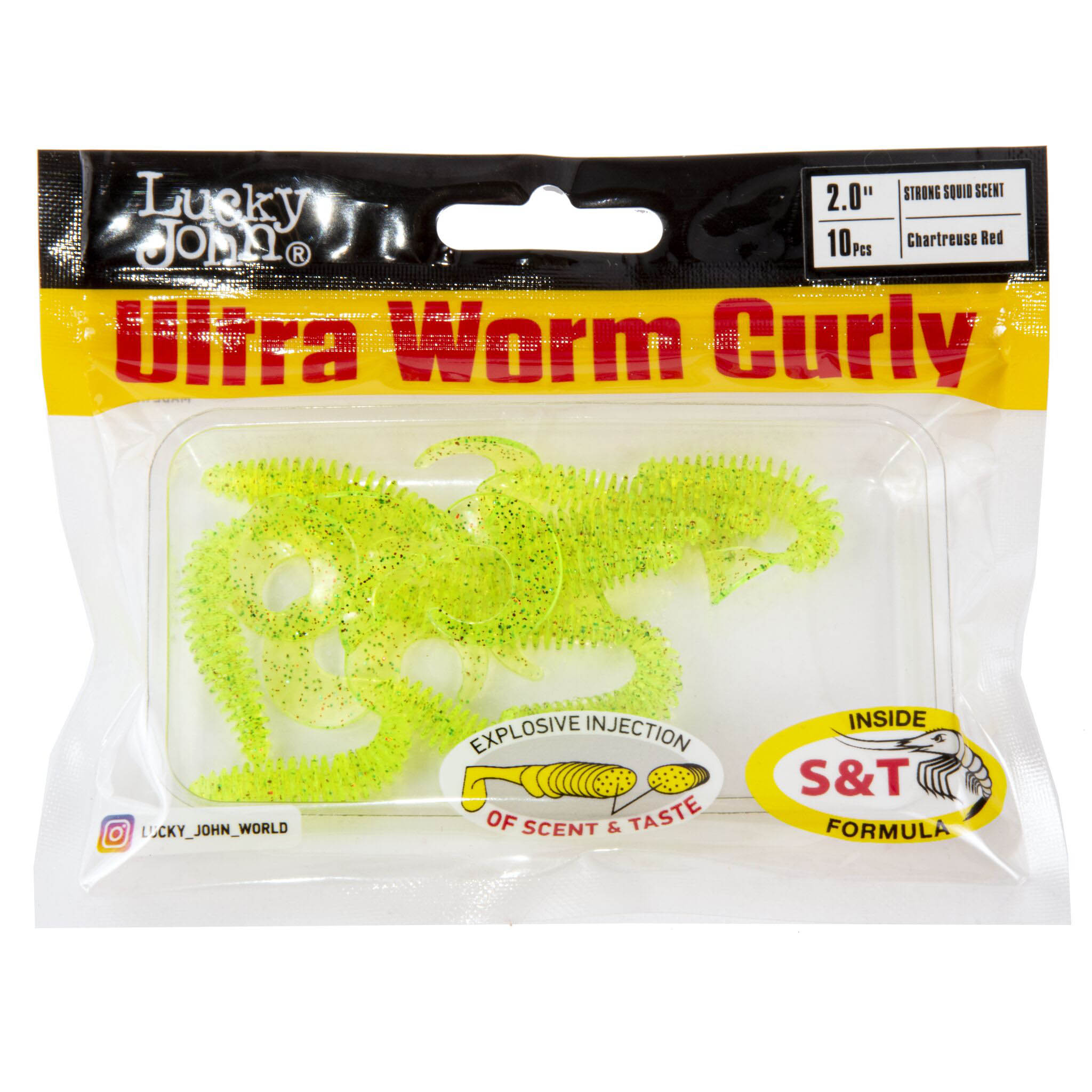 Силиконовая приманка Lucky John Ultraworm Curly 2.0in 50 мм 9 шт S15 Pro Series  140198-S15 — крупный план
	                                    2