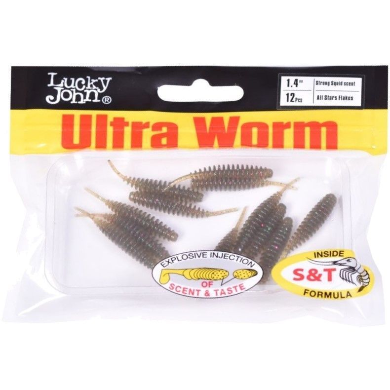 Силиконовая приманка Lucky John Trick Ultraworm 1.4in 35 мм 12 шт S19 Pro Series  140192-S19 — крупный план
	                                    2