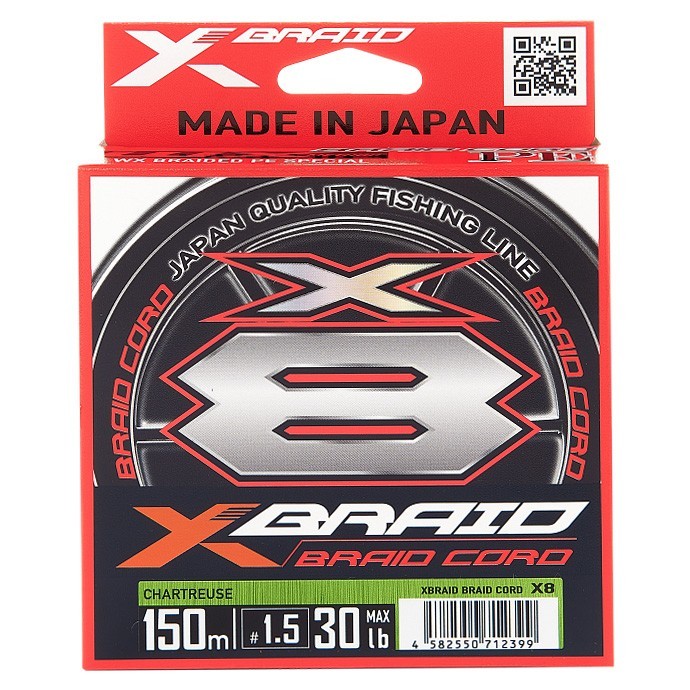 Плетеный шнур YGK X-Braid Cord X8 150 м  PE # 5 Chartreuse 0,52 мм — характеристики,
	                                    особенности конструкции