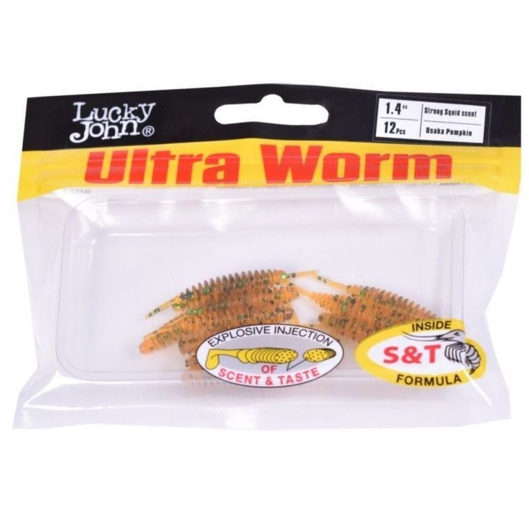 Силиконовая приманка Lucky John Trick Ultraworm 1.4in 35 мм 12 шт PA19 Pro Series  140192-PA19 — крупный план
	                                    2