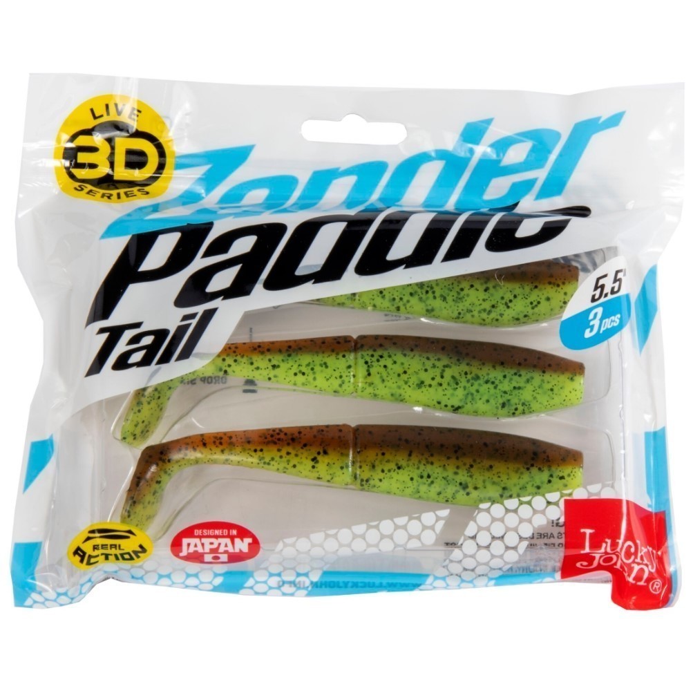 Силиконовая приманка Lucky John Zander Paddle Tail 5.5in 140 мм 3 шт Z15 3D Series  140431-Z15 — крупный план
	                                    2