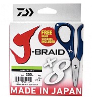 Плетеный шнур Daiwa J-braid X8E-W/SC 300 м  PE # 3 Chartreuse 0,24 мм + Ножницы — варианты, разновидности модели