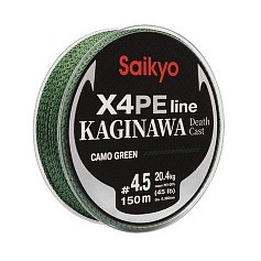 Плетеный шнур Saikyo Kaginawa X4PE 150 м  PE # 4,5 Camo Green 0,38 мм   SP-K4GC15045 — цена и наличие в каталоге