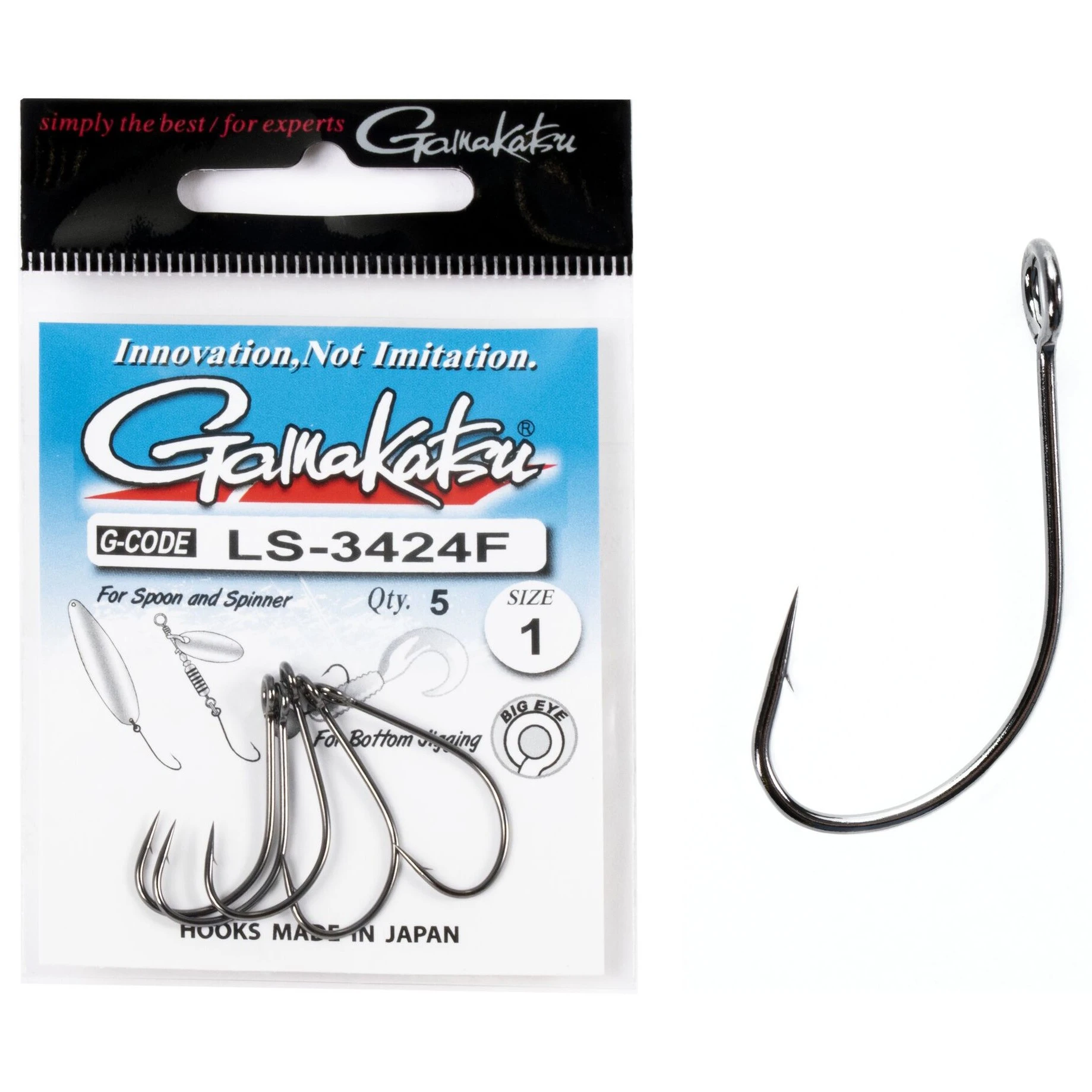 Крючок Одинарный Gamakatsu LS-3424F New Label Hooks Black №1 5 шт    185099-001 — крупный план
	                                    1