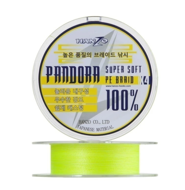 Плетеный шнур Hanzo Pandora X4 125 м  PE # 2 Yellow 0,235 мм   HanP-Yl/2.0 — характеристики,
	                                    особенности конструкции