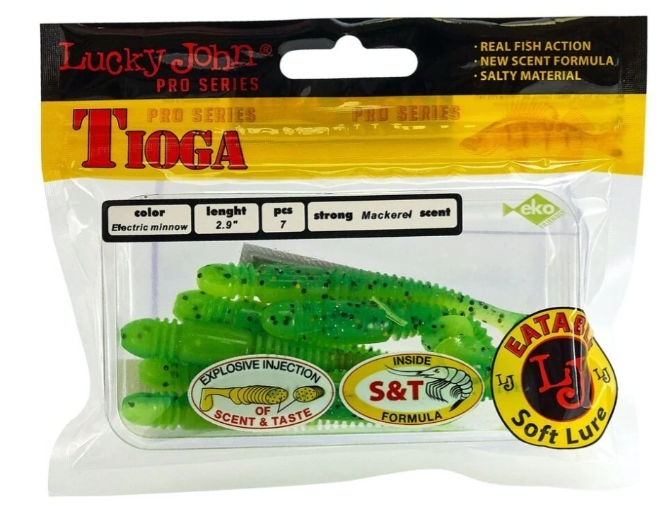 Силиконовая приманка Lucky John Tioga 2.9in 75 мм 7 шт T18 Pro Series  140103-T18 — крупный план
	                                    2