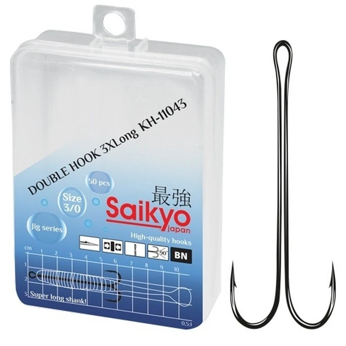 Крючок Двойной Saikyo KH-11043 Long Shank 3XL №2/0 50 шт BN   KH-11043-2/0-50 — характеристики,  особенности конструкции