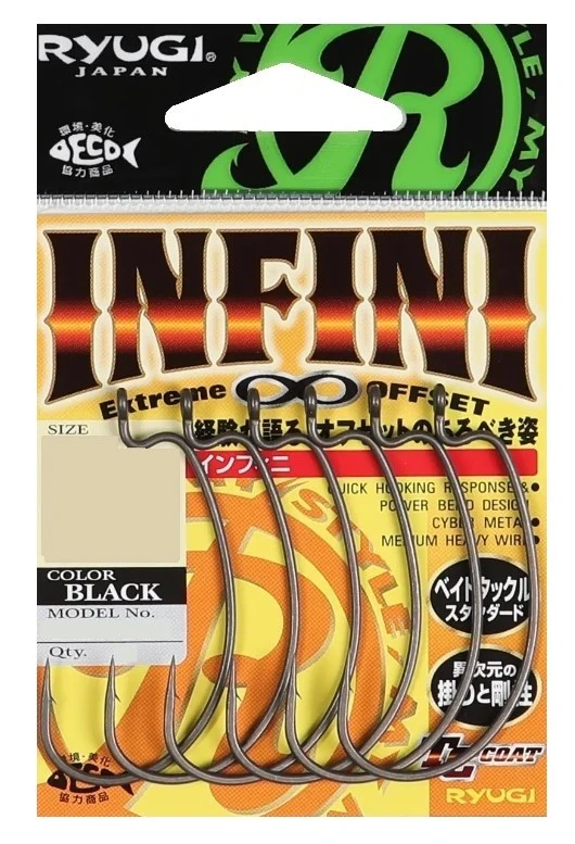 Крючок Офсетный Ryugi Infini №4/0 5 шт Black   HIN0514/0 — крупный план
	                                    1