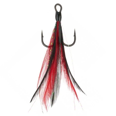 Крючок Тройной BKK Feathered Spear 21-SS №2 3 шт Red-Black   A-ET-6166 — характеристики,  особенности конструкции