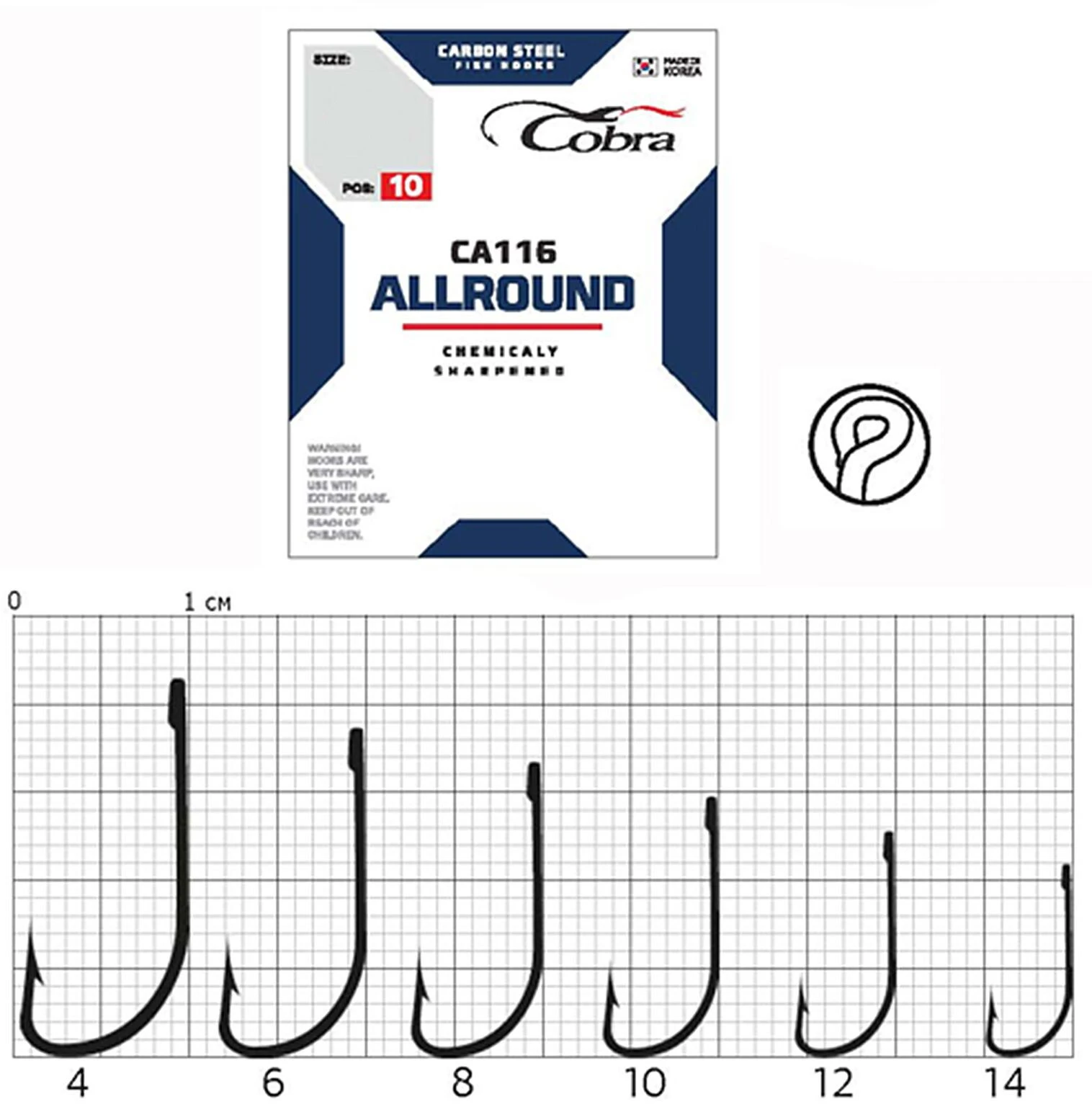 Крючок Одинарный Cobra Allround Crystal CA116 №4 10 шт    CA116-004 — крупный план
	                                    1