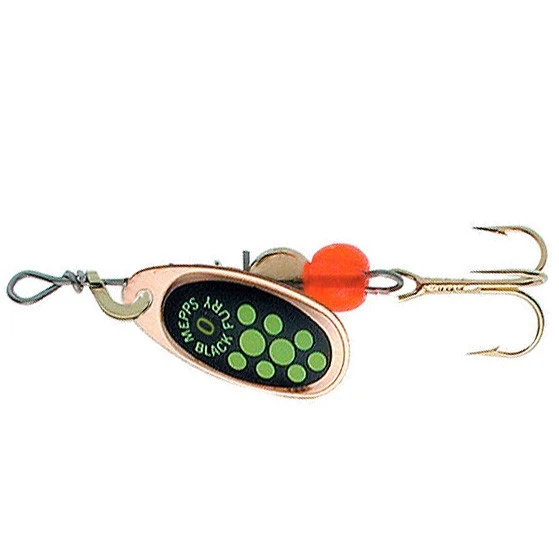 Вращающаяся Блесна Mepps Comet Black Fury №0 2 гр CU Fluo Chart   cbf-0-c-fch — характеристики,
	                                    особенности конструкции