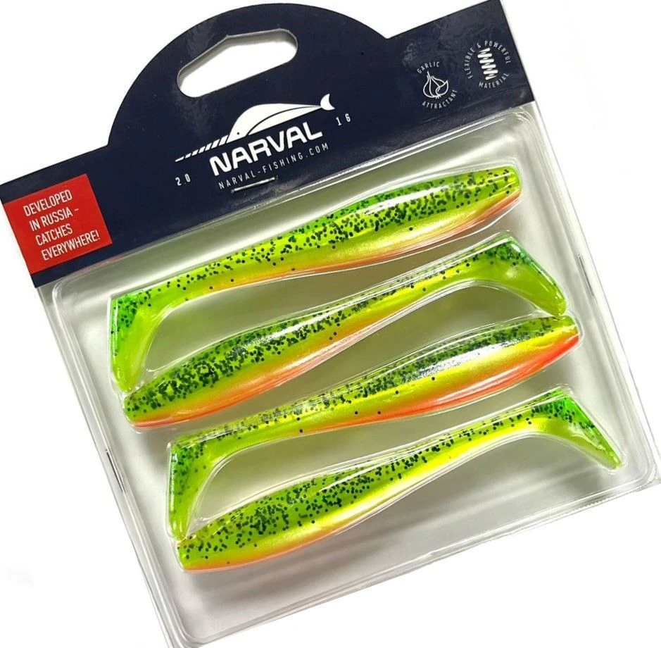 Силиконовая приманка Narval Choppy Tail 12 120 мм 4 шт 015-Pepper/Lemon   NVCT12015 — крупный план
	                                    1