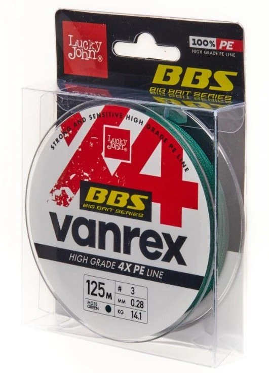 Плетеный шнур Lucky John Vanrex BBS x4 Braid 125 м  PE # 3 Moss Green 0,28 мм   LJ4114-028 — крупный план
	                                    1