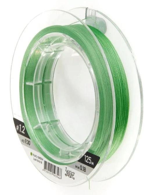 Плетеный шнур Lucky John Vanrex х8 Braid 125 м  PE # 1,2 Fluo Green 0,18 мм   LJ4118-018 — характеристики,
	                                    особенности конструкции