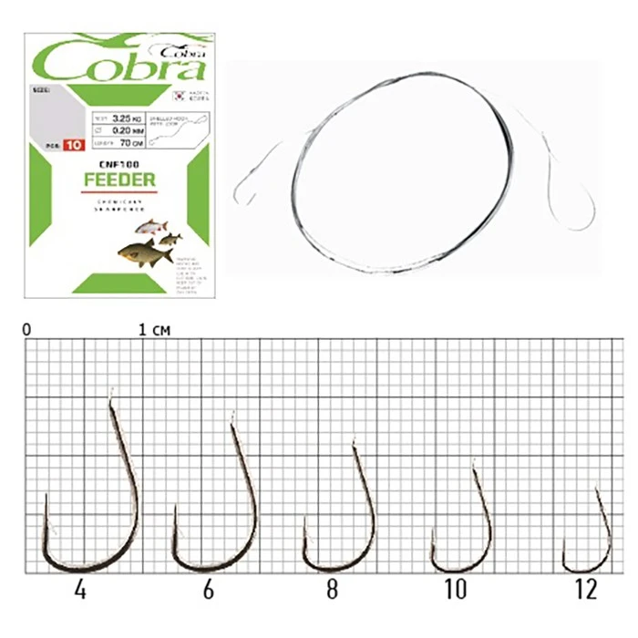 Поводок Cobra Feeder CNF100 70 см  0,18 мм  10 шт №6  CNF100-006 — характеристики,  особенности конструкции