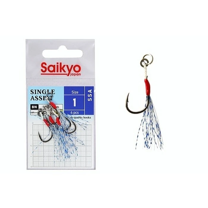 Крючок Ассист Saikyo SSA Single Assist №1 4 шт GLOW   SSA-1-4 — характеристики,  особенности конструкции
