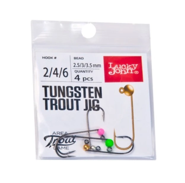 Джиг-головка Lucky John Area Trout Game №2 3,5 гр 4 шт MIx3 Крючоки №2, 3.5мм, 0.32г,Green;№2, 3мм, 0.20г,Pink;№4, 2.5мм, 0.12г,Gold;№4,2.5мм, 0.12г,S — характеристики,  особенности конструкции