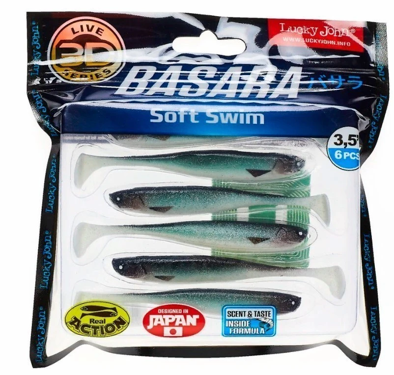 Силиконовая приманка Lucky John Basara Soft Swim 3.5in 89 мм 6 шт PG07 3D Series  140403-PG07 — крупный план
	                                    2