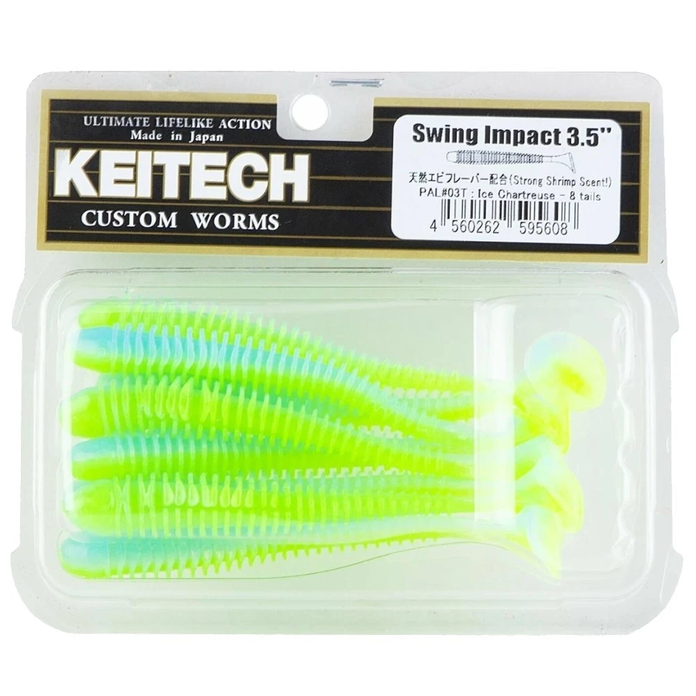 Силиконовая приманка Keitech Swing Impact 3.5 88 мм 8 шт PAL #03 Ice Chartreuse — крупный план
	                                    1