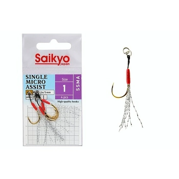 Крючок Ассист Saikyo SSMA  Single Micro Assist №1 4 шт G   SSMA-1-4 — характеристики,  особенности конструкции