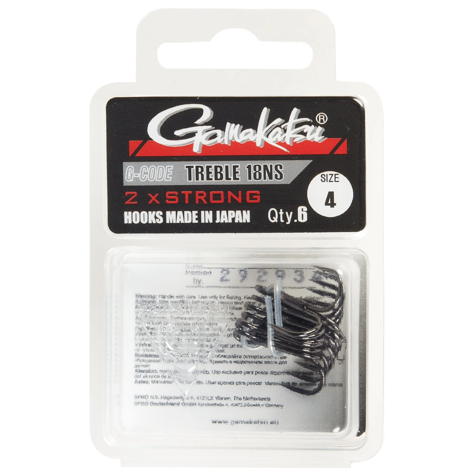 Крючок Тройной Gamakatsu Treble 18 Black №4 6 шт    149381-004 — крупный план
	                                    1