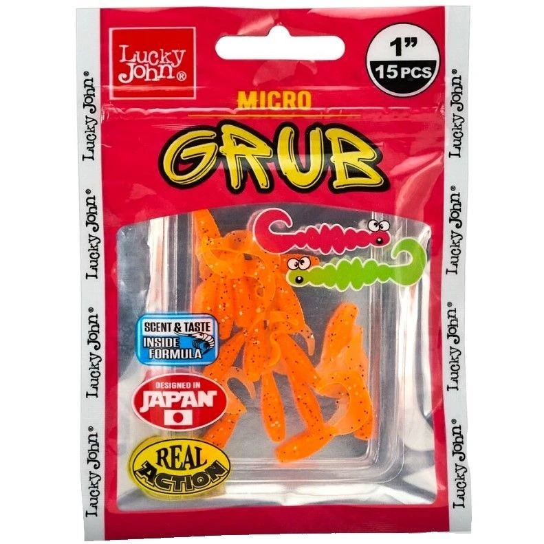 Силиконовая приманка Lucky John Micro Grub 1.0in 25 мм 15 шт 036 Pro Series  140159-036 — крупный план
	                                    1