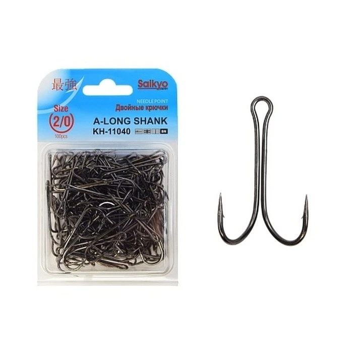 Крючок Двойной Saikyo KH-11040 Long Shank №2/0 100 шт BN   KH-11040-2/0-100 — характеристики,  особенности конструкции